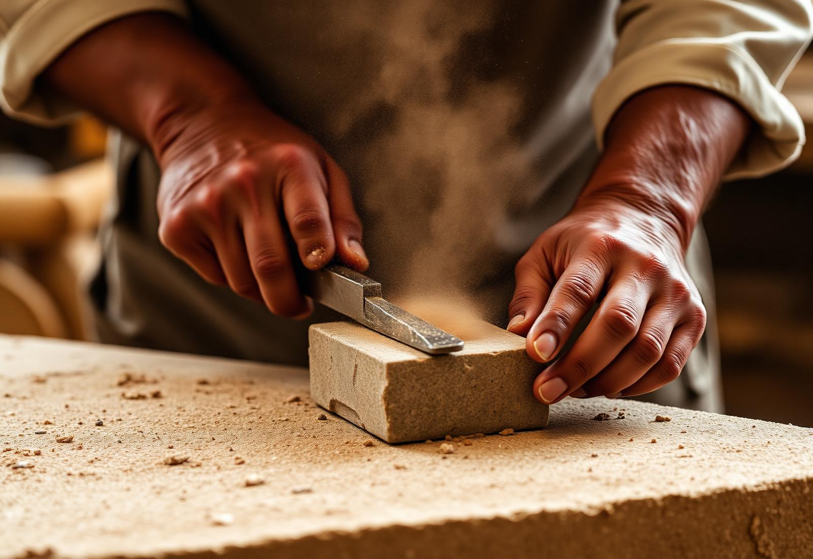 Craftsman shaping stone